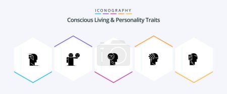 Ilustración de Concious Living And Personality Traits 25 Paquete de iconos de Glyph que incluye información. crítico. atención médica. analítica. humano - Imagen libre de derechos
