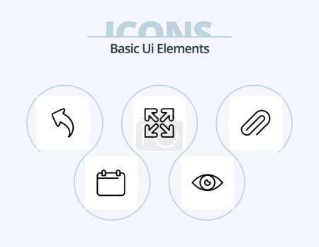 Téléchargez les illustrations : Basic Ui Elements Line Icon Pack 5 Icon Design. video. storage. mobile. memory card. photo - en licence libre de droit
