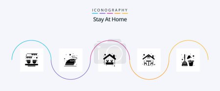 Téléchargez les photos : Stay At Home Glyph 5 Icon Pack Including bucket. meal. equipment. home. work - en image libre de droit