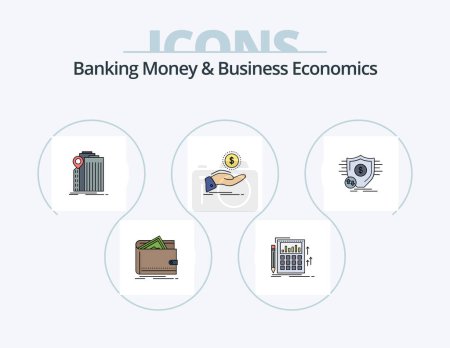 Téléchargez les illustrations : Banking Money And Business Economics Line Filled Icon Pack 5 Icon Design. finance. cash. refund. money. flow - en licence libre de droit