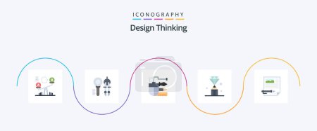 Téléchargez les illustrations : Design Thinking Flat 5 Icon Pack Including jewel. gems. geometry. scale. pen - en licence libre de droit