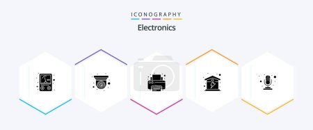 Illustration for Electronics 25 Glyph icon pack including record. mic. print. energy. home - Royalty Free Image