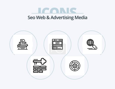 Illustration for Seo Web And Advertising Media Line Icon Pack 5 Icon Design. layout. key. web. seo. internet - Royalty Free Image
