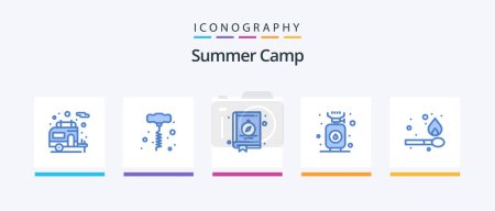 Illustration for Summer Camp Blue 5 Icon Pack Including . fire. location. camping. gas. Creative Icons Design - Royalty Free Image
