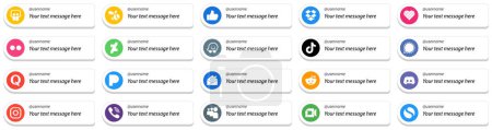 Illustration for Follow me Social Network Platform Card Style icons with Custom Message Option 20 pack such as signal. deviantart and video icons. High resolution and fully customizable - Royalty Free Image