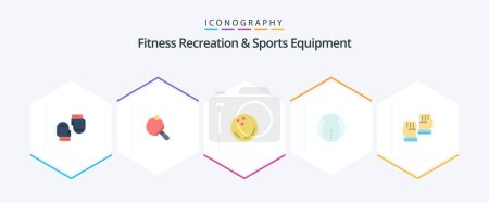 Ilustración de Fitness Recreation And Sports Equipment 25 Pack de iconos planos con guantes. juego. Pelota. Deporte. bola - Imagen libre de derechos