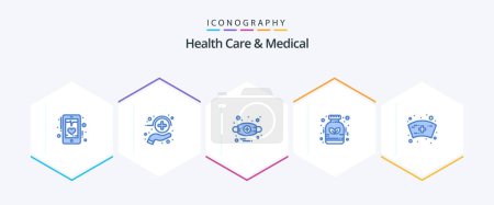 Illustration for Health Care And Medical 25 Blue icon pack including cap. homeopathy. medicine. herbal. mask - Royalty Free Image