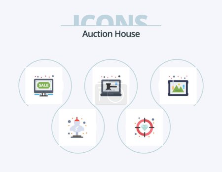 Illustration for Auction Flat Icon Pack 5 Icon Design. shop. laptop. target. auction. online - Royalty Free Image