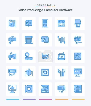 Illustration for Creative Video Producing And Computer Hardware 25 Blue icon pack  Such As dvd. computer. disk. component. ssd - Royalty Free Image