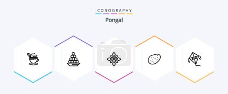 Téléchargez les illustrations : Pack icône Pongal 25 Line incluant patate. hindou. laddu. diwali. décorer - en licence libre de droit