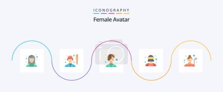 Ilustración de Mujer Avatar Flat 5 Icon Pack Incluye gafas vr. Avatar femenino. p. avatar. pelo - Imagen libre de derechos