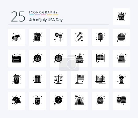 Illustration for Usa 25 Solid Glyph icon pack including cream. firework. balloons. fire. america flag - Royalty Free Image