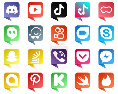 Ilustración de Chat Bubble style Social Media Icons 20 pack such as google duo. waze. video. google hangouts and mothers icons. High quality and minimalist - Imagen libre de derechos