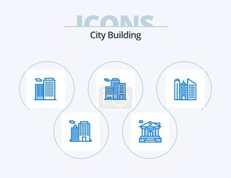 Ilustración de Edificio de la ciudad Blue Icon Pack 5 Icon Design. .. edificio. oficina - Imagen libre de derechos