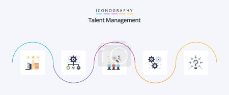 Téléchargez les illustrations : Talent Management Flat 5 Icon Pack Including setting. cog. setting. job. team - en licence libre de droit