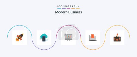 Illustration for Modern Business Flat 5 Icon Pack Including diagram. business. cloud storage. analytics. safety - Royalty Free Image
