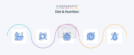 Ilustración de Dieta y nutrición Blue 5 Icon Pack Incluyendo la nutrición. fruta. dieta. medicina. No. - Imagen libre de derechos