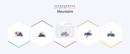 Ilustración de Montañas 25 FilledLine paquete de iconos incluyendo el paisaje. naturaleza. naturaleza. Montaña. paisaje - Imagen libre de derechos
