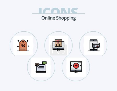 Illustration for Online Shopping Line Filled Icon Pack 5 Icon Design. money. bag. magnifier. valentine. transportation - Royalty Free Image