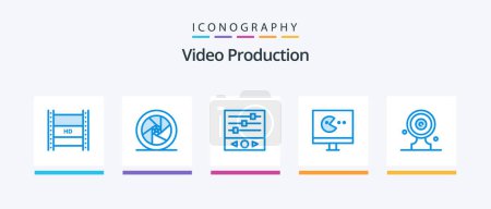 Illustration for Video Production Blue 5 Icon Pack Including video. game. superhero. sound frequency. Creative Icons Design - Royalty Free Image