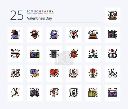 Illustration for Valentines Day 25 Line Filled icon pack including idea. heart. tag. bulb. door tag - Royalty Free Image