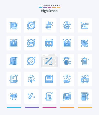 Illustration for Creative High School 25 Blue icon pack  Such As student card. card. pencil. badge. reward - Royalty Free Image