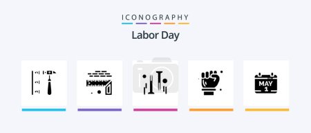 Ilustración de Día del Trabajo Glyph 5 Icon Pack Incluyendo ingeniero. mano de obra. nivel. diy. Diseño de iconos creativos - Imagen libre de derechos