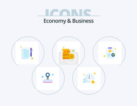 Illustration for Economy And Business Flat Icon Pack 5 Icon Design. clip. contract. money. cash - Royalty Free Image