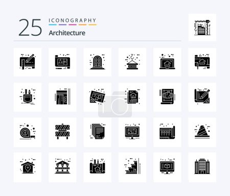 Ilustración de Arquitectura 25 Paquete de iconos de glifos sólidos incluyendo torre. Levantamiento. piso. gancho. ventana - Imagen libre de derechos