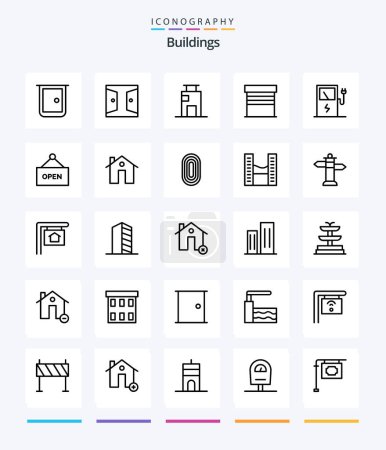 Illustration for Creative Buildings 25 OutLine icon pack  Such As open. electric. city. charge. garage - Royalty Free Image