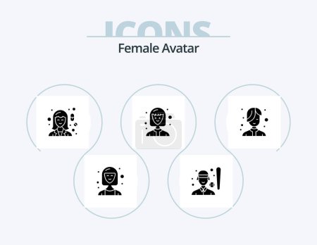 Illustration for Female Avatar Glyph Icon Pack 5 Icon Design. student. avatar. player. woman. medicine - Royalty Free Image
