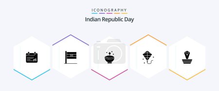 Ilustración de India Día 25 Paquete de iconos de glifos incluyendo animales. volando. Profundizar. Cometa. lámpara - Imagen libre de derechos
