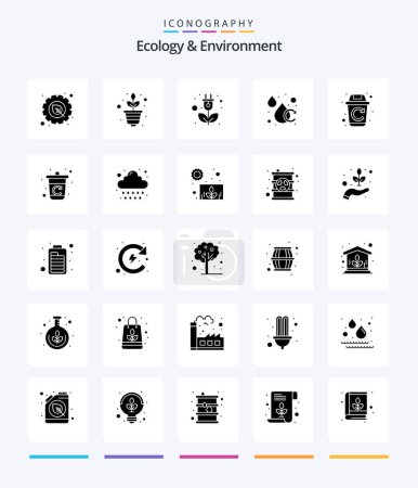 Illustration for Creative Ecology And Environment 25 Glyph Solid Black icon pack  Such As recycle. ecology. energy. drop. aqua - Royalty Free Image