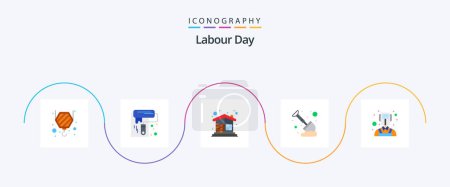 Téléchargez les illustrations : Labour Day Flat 5 Icon Pack Including professions. mining. building. spade. labour - en licence libre de droit