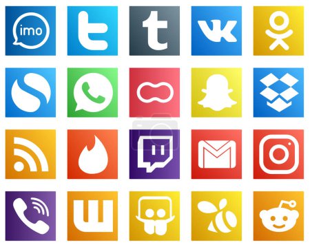 Illustration for 20 Minimalist Social Media Icons such as feed. dropbox. odnoklassniki. snapchat and mothers icons. Unique and high definition - Royalty Free Image