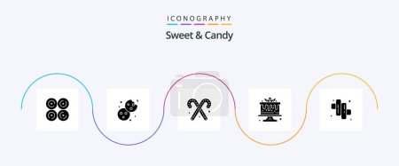 Téléchargez les illustrations : Pack d'icônes Sweet And Candy Glyph 5 comprenant des bonbons. Des bonbons. Canne à bonbons. la nourriture. gâteau - en licence libre de droit