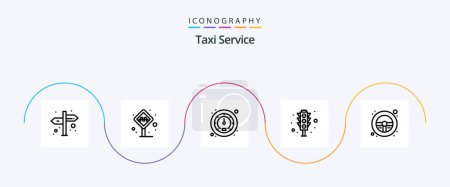 Ilustración de Taxi Service Line 5 Icon Pack Incluyendo volante. timón. metro. señal de tráfico. tráfico - Imagen libre de derechos