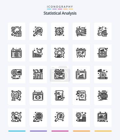 Illustration for Creative Statistical Analysis 25 OutLine icon pack  Such As keyword analysis. benchmarking. search stats. benchmark. graph - Royalty Free Image