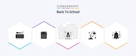 Illustration for Back To School 25 Glyph icon pack including back. bell. divider. education. desk lamp - Royalty Free Image