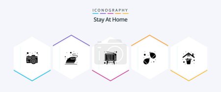 Téléchargez les illustrations : Stay At Home 25 Glyph icon pack including deep clean. spring. television. home. water balloon event - en licence libre de droit
