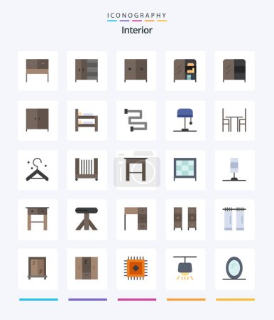 Ilustración de Creativo interior 25 paquete de iconos planos, como muebles. silla. Habitación. Luz. escritorio - Imagen libre de derechos