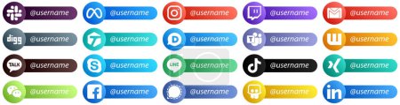 Illustration for 20 Elegant Follow me Social Network Platform Card Style Icons such as skype. wattpad. email and disqus icons. Professional and clean - Royalty Free Image