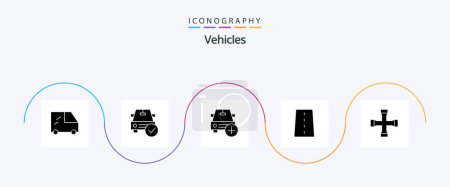 Téléchargez les illustrations : Vehicles Glyph 5 Icon Pack Including construction and tools. path. car. lines. driveway - en licence libre de droit