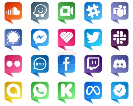 Illustration for 20 High Quality Chat bubble style Social Media Icons such as twitter. fb. microsoft team. facebook and icons. Professional and high definition - Royalty Free Image
