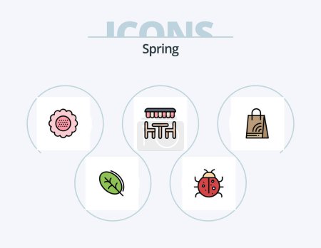 Téléchargez les illustrations : Spring Line Filled Icon Pack 5 Icon Design. dragon. eat. service. dinner. spring - en licence libre de droit