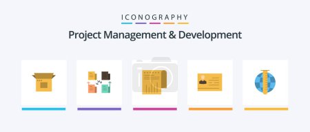 Ilustración de Project Management And Development Flat 5 Icon Pack Incluye tarjeta de identidad. licencia. datos. licencia para trabajar. moderno. Diseño de iconos creativos - Imagen libre de derechos