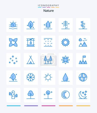 Téléchargez les illustrations : Creative Nature 25 Emballage d'icônes bleu comme l'essence. la nature. Forêt. herbe. fleurir - en licence libre de droit