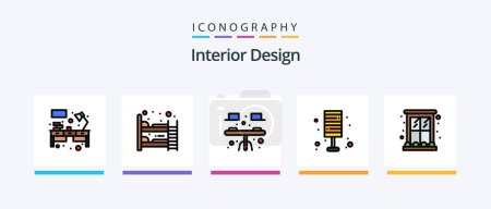 Téléchargez les illustrations : Interior Design Line Filled 5 Icon Pack Including sleep. room. tv. bed. sleep. Creative Icons Design - en licence libre de droit