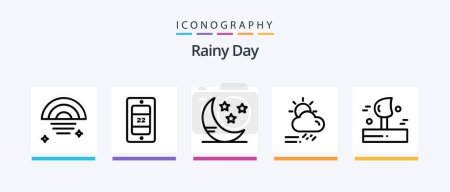 Ilustración de Rainy Line 5 Icon Pack Including floor. sun. clothes. rainy. cloud. Creative Icons Design - Imagen libre de derechos