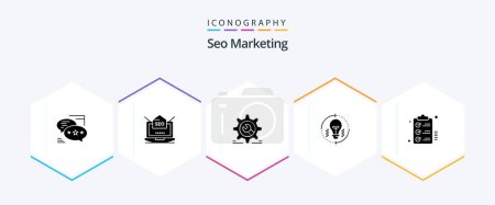 Illustration for Seo Marketing 25 Glyph icon pack including light. bulb. mail. configuration. wheel - Royalty Free Image